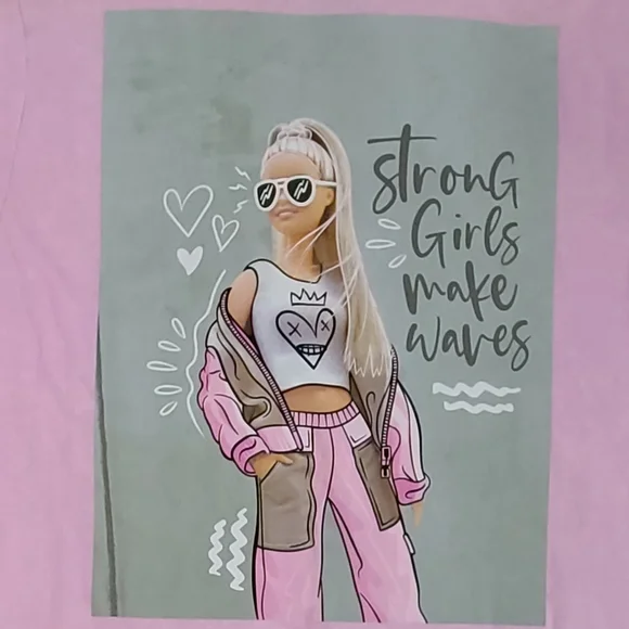 Barbie‎ Strong Girls Make Waves / Pink T-shirt short sleeve SIZE large  NWT - Picture 4 of 8